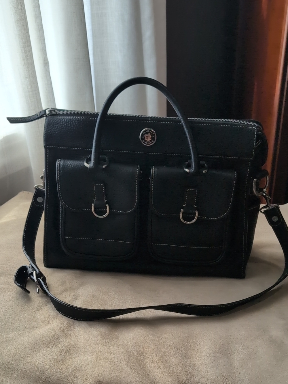 Dooney & Bourke Vintage Black Leather Double Pocket Briefcase Satchel